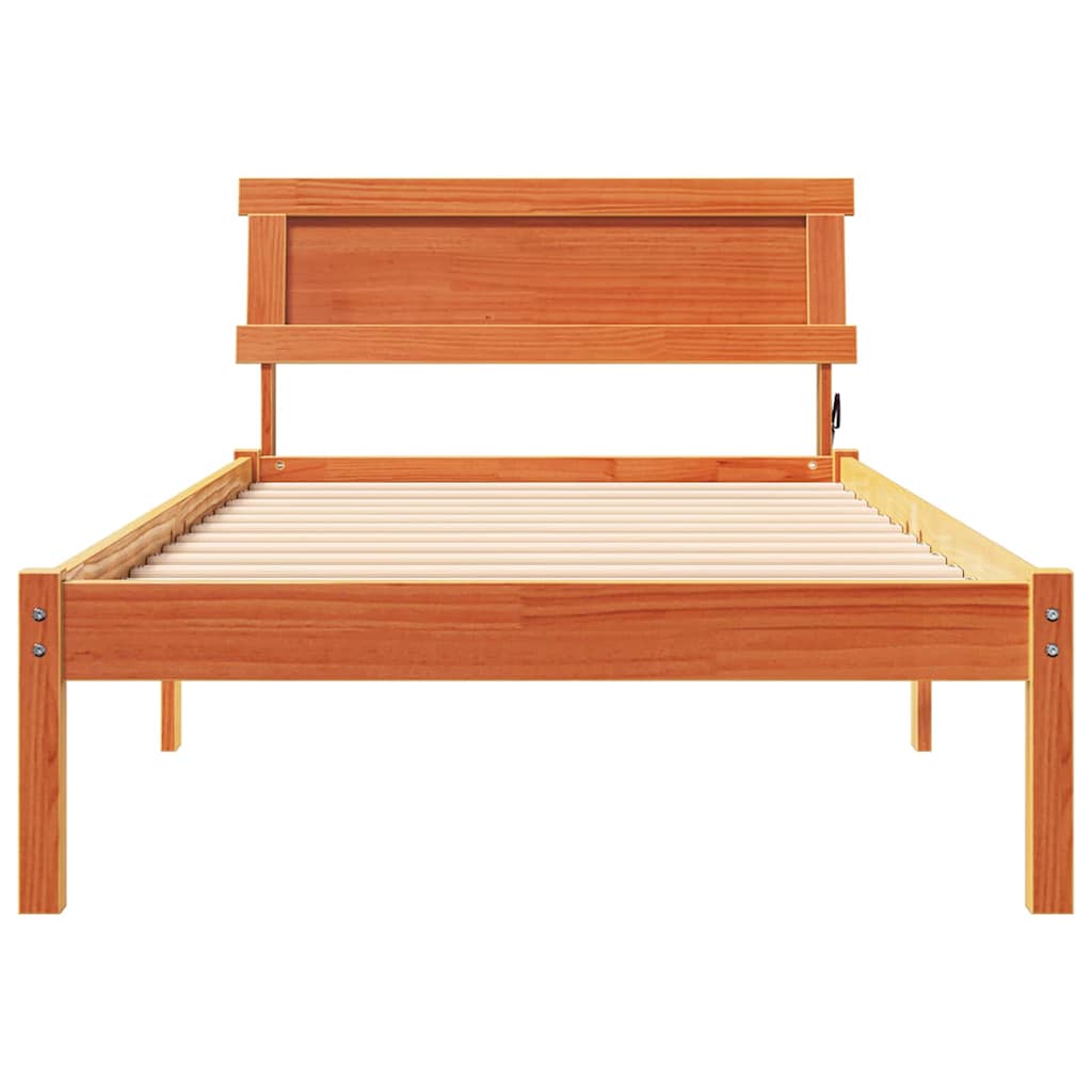 Sengestel med hovedgærde Voks brun 75 x 190 cm Massiv fyrretræ