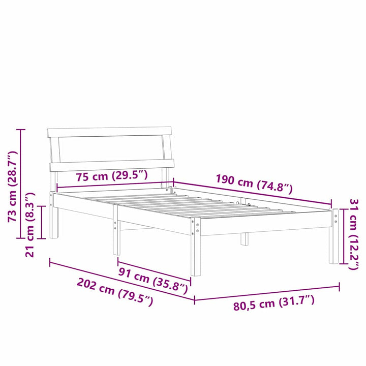Sengestel med hovedgærde Voks brun 75 x 190 cm Massiv fyrretræ