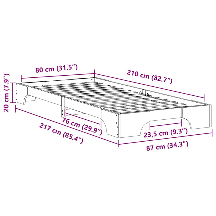 Sengestel Brun 80 x 210 cm Massiv fyrretræ