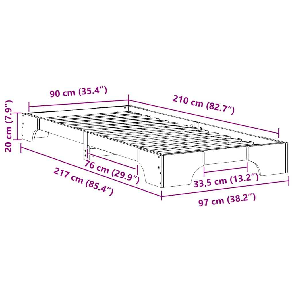 Sengestel Brun 90 x 210 cm Massiv fyrretræ