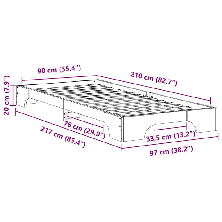 Sengestel Brun 90 x 210 cm Massiv fyrretræ