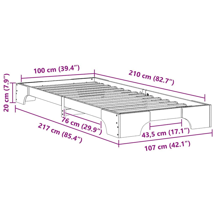 Sengestel Brun 100 x 210 cm Massiv fyrretræ