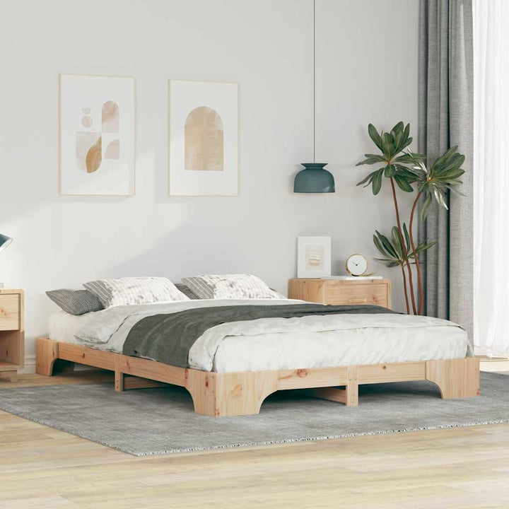 Sengestel Brun 140 x 210 cm Massiv fyrretræ