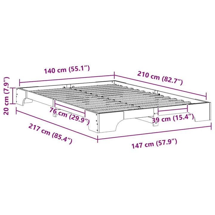 Sengestel Brun 140 x 210 cm Massiv fyrretræ