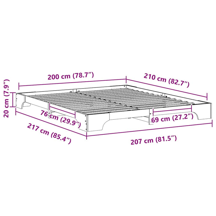 Sengestel Brun 200 x 210 cm Massiv fyrretræ
