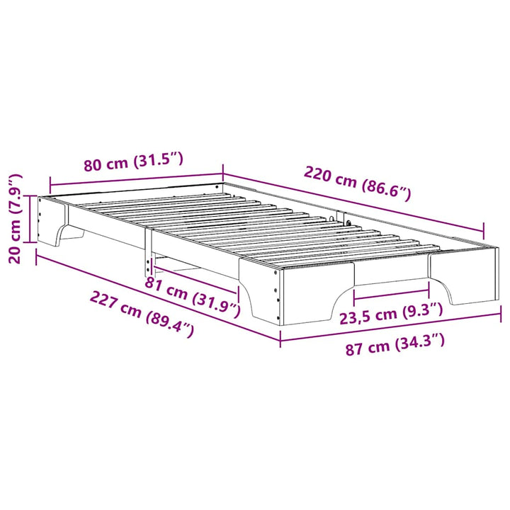 Sengestel Brun 80 x 220 cm Massiv fyrretræ