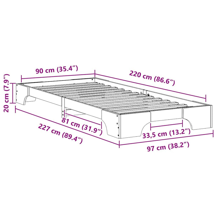 Sengestel Brun 90 x 220 cm Massiv fyrretræ
