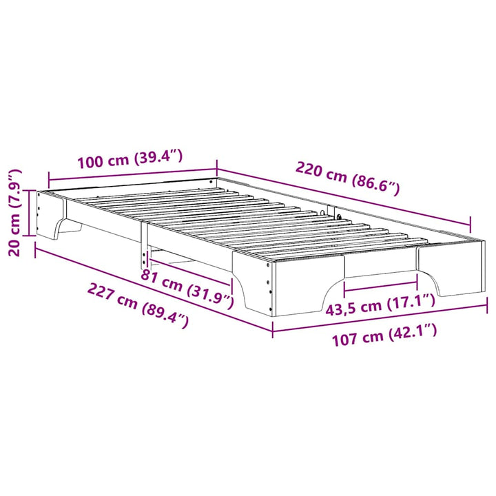 Sengestel Brun 100 x 220 cm Massiv fyrretræ