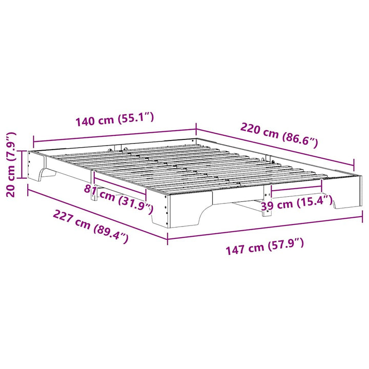 Sengestel Brun 140 x 220 cm Massiv fyrretræ