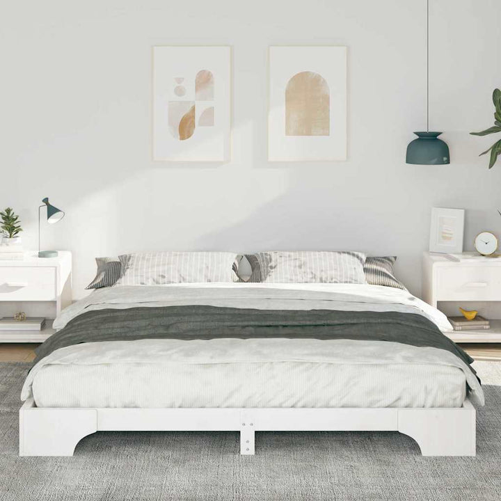 Sengestel Hvid 200 x 220 cm Massiv fyrretræ