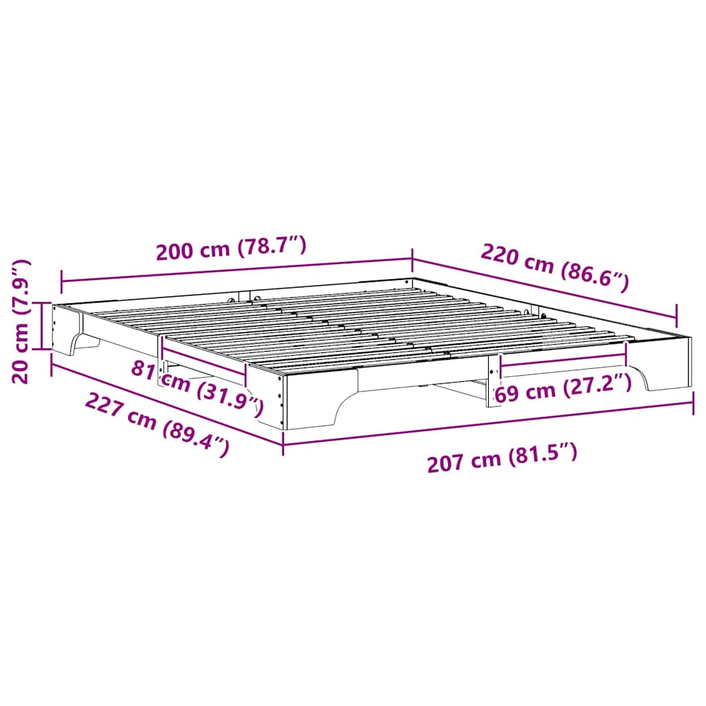 Sengestel Hvid 200 x 220 cm Massiv fyrretræ