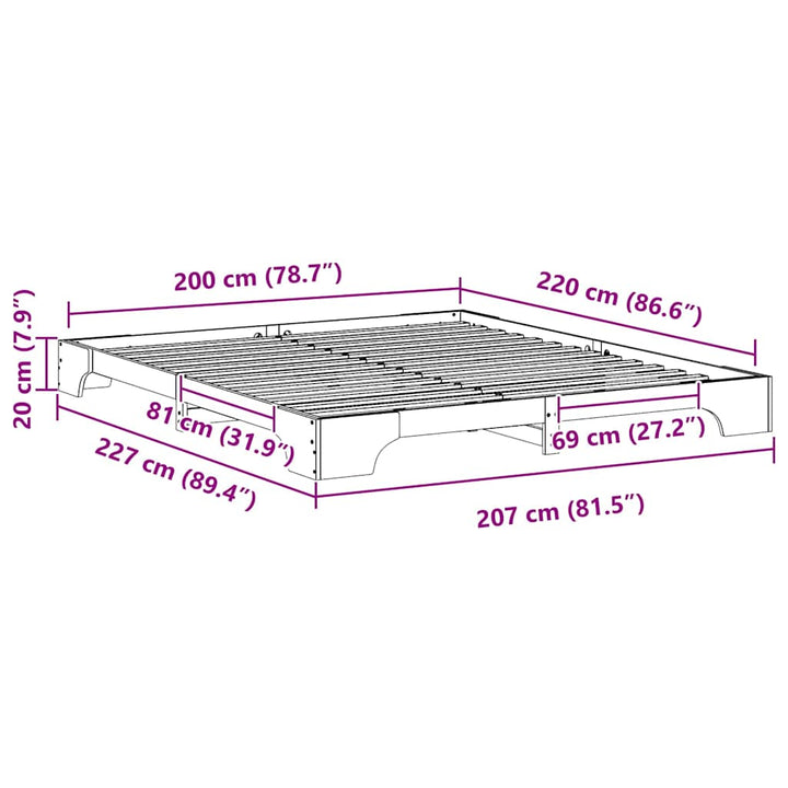 Sengestel Hvid 200 x 220 cm Massiv fyrretræ