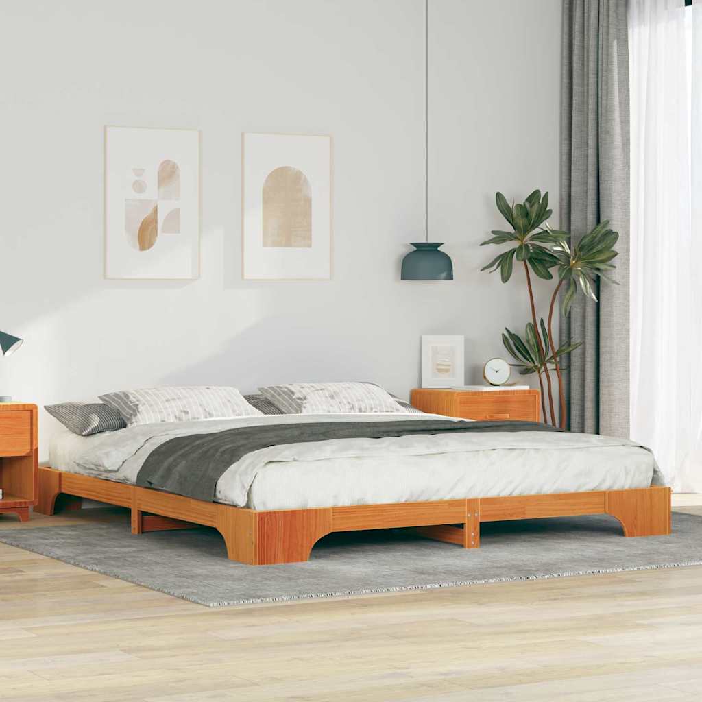 Sengestel Brun 200 x 220 cm Massiv fyrretræ