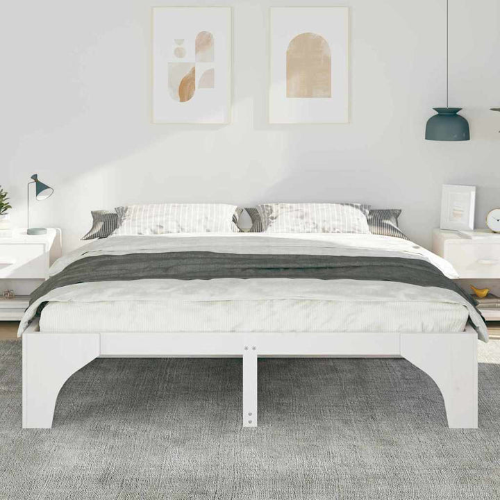 Sengestel Hvid 200 x 200 cm Massiv fyrretræ