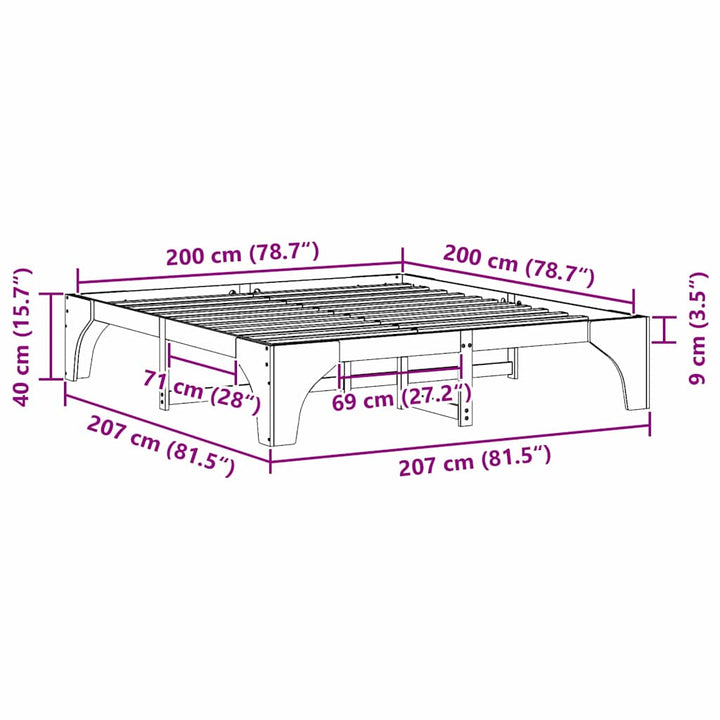 Sengestel Hvid 200 x 200 cm Massiv fyrretræ