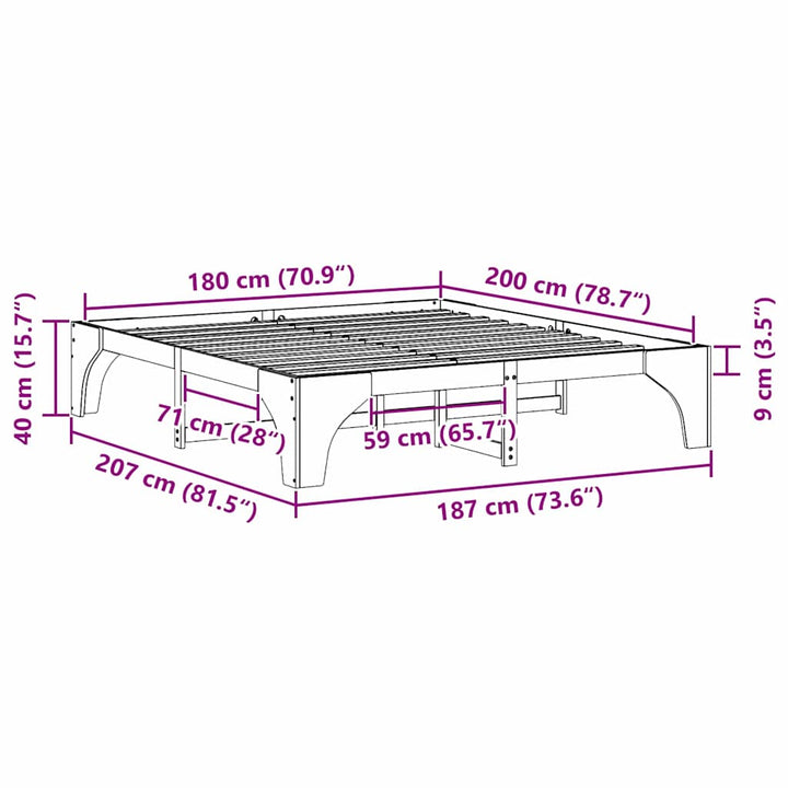 Sengestel Brun 180 x 200 cm Massiv fyrretræ