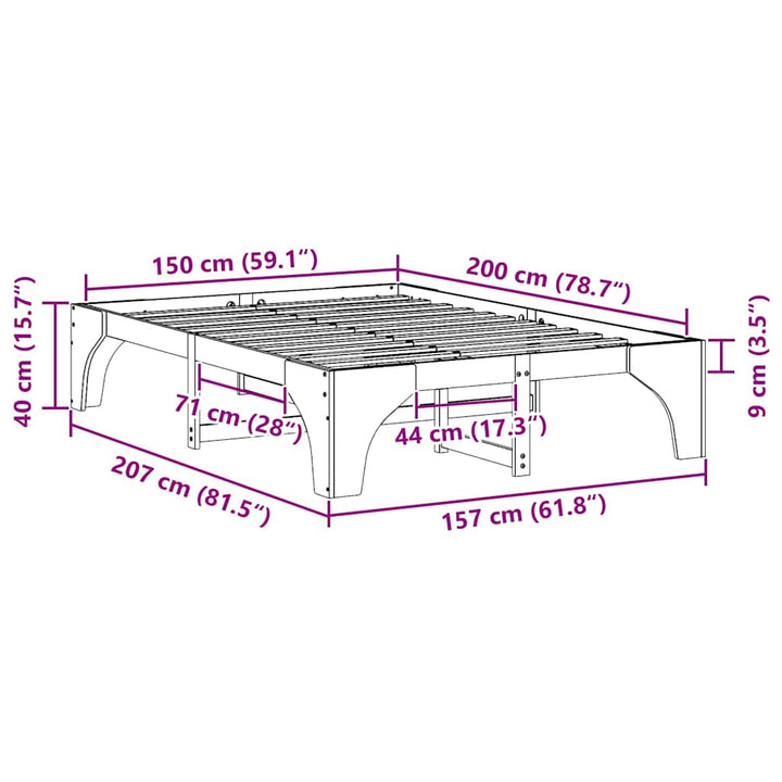 Sengestel Brun 150 x 200 cm Massiv fyrretræ