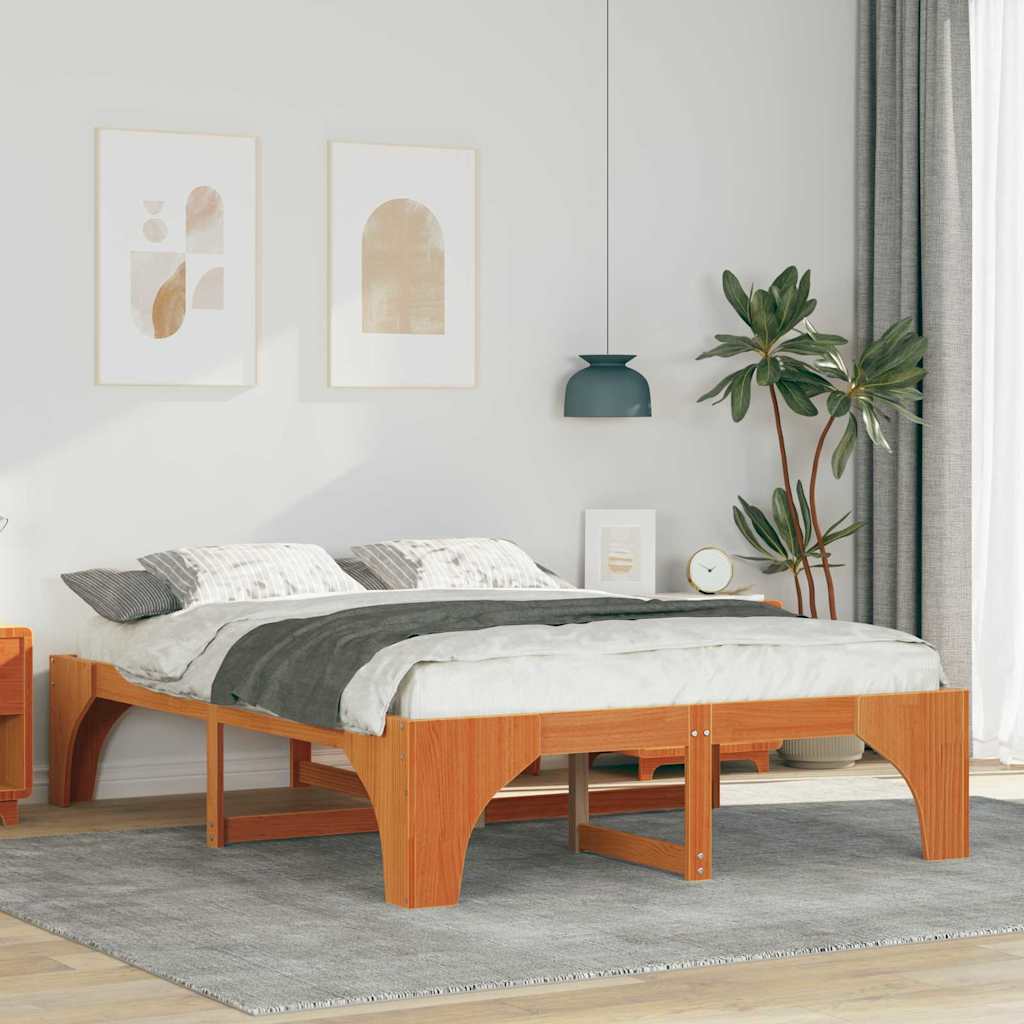 Sengestel Brun 150 x 200 cm Massiv fyrretræ