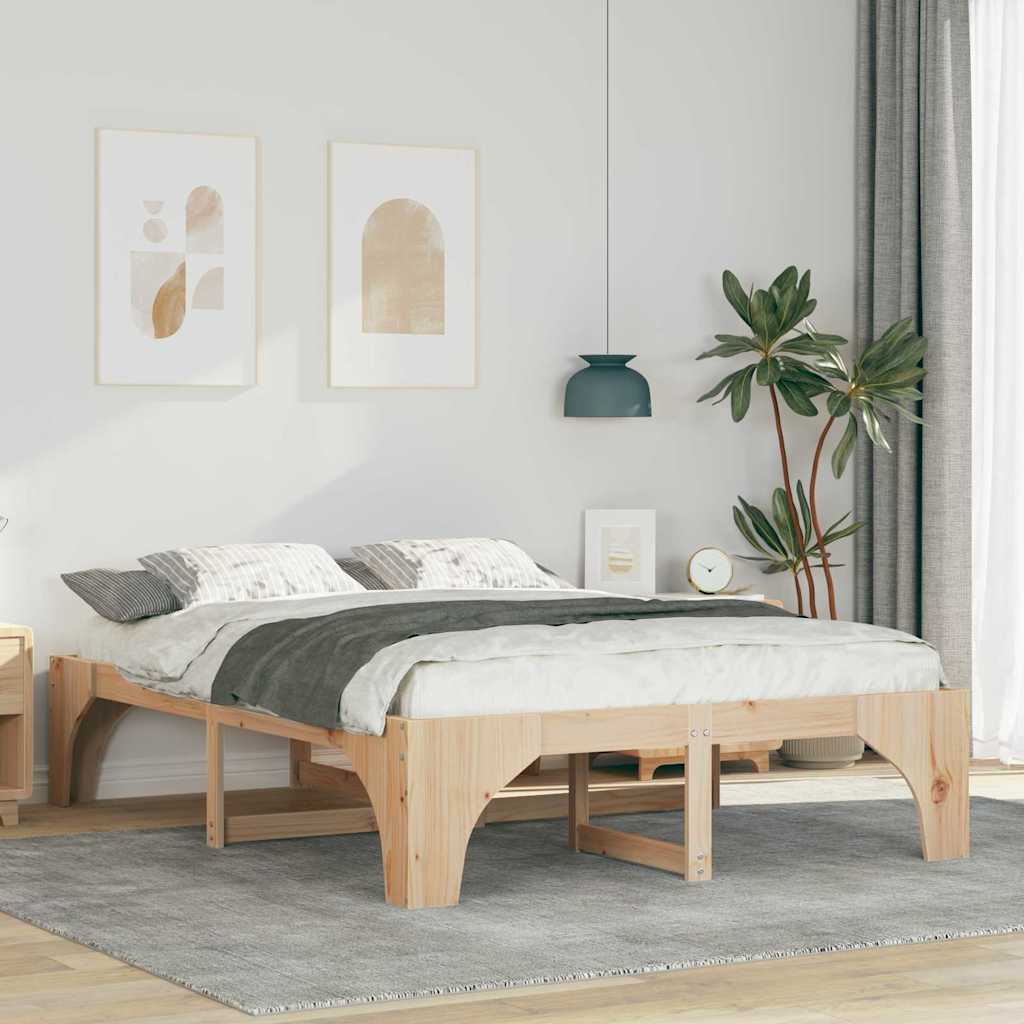 Sengestel Brun 140 x 200 cm Massiv fyrretræ