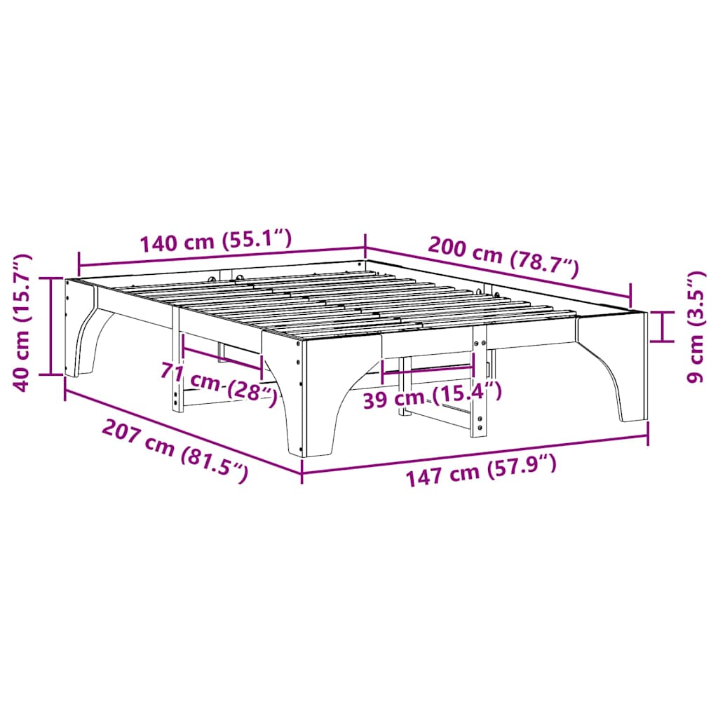 Sengestel Hvid 140 x 200 cm Massiv fyrretræ
