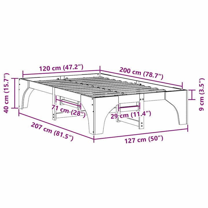 Sengestel Brun 120 x 200 cm Massiv fyrretræ