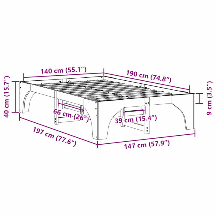 Sengestel Hvid 140 x 190 cm Massiv fyrretræ