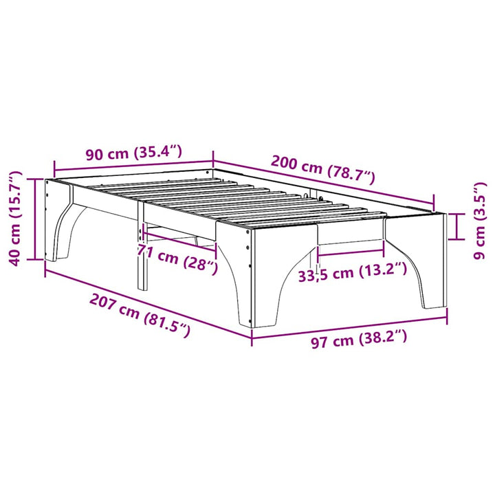 Sengestel Brun 90 x 200 cm Massiv fyrretræ