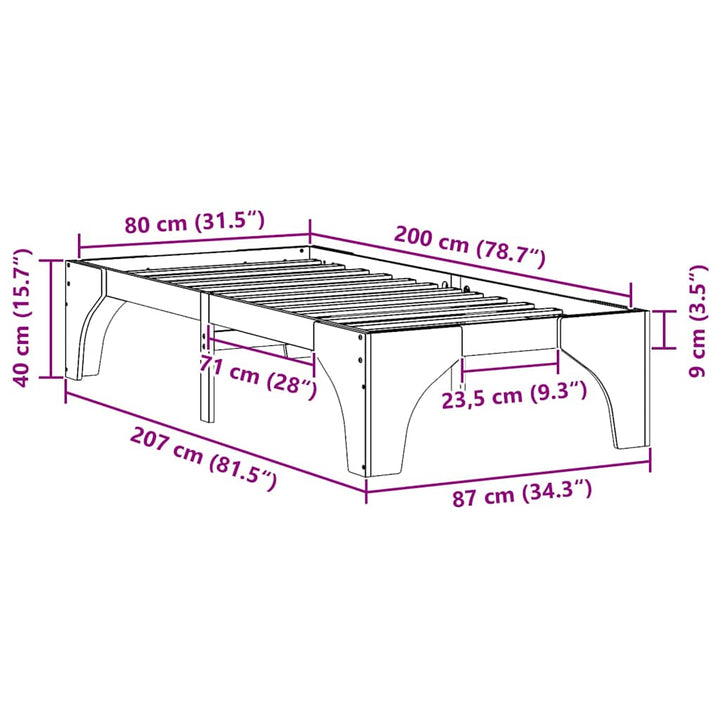 Sengestel Hvid 80 x 200 cm Massiv fyrretræ