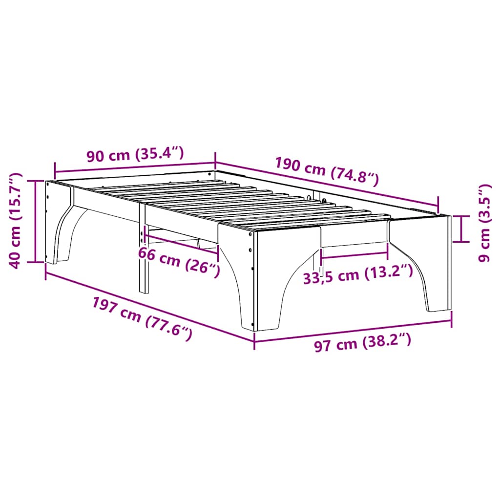 Sengestel Hvid 90 x 190 cm Massiv fyrretræ