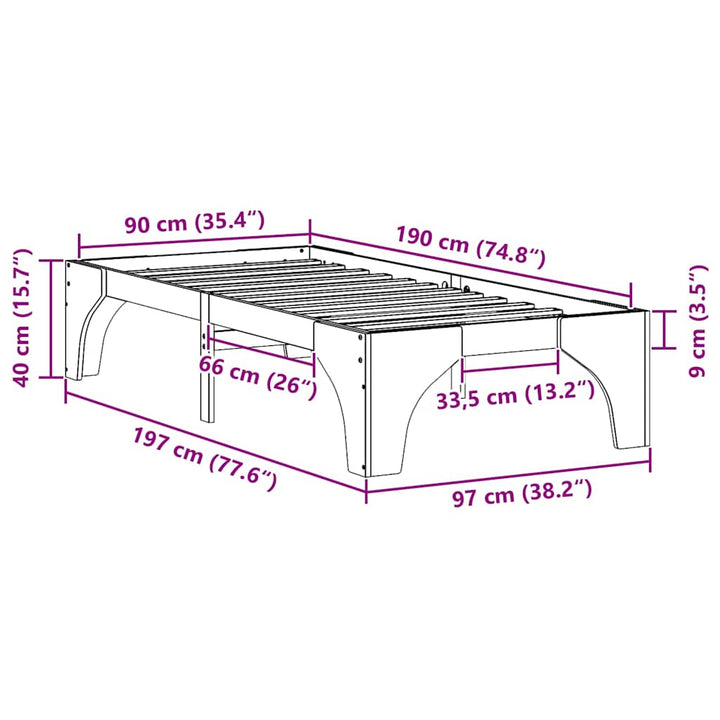 Sengestel Brun 90 x 190 cm Massiv fyrretræ