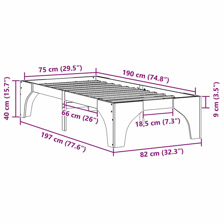 Sengestel Brun 75 x 190 cm Massiv fyrretræ