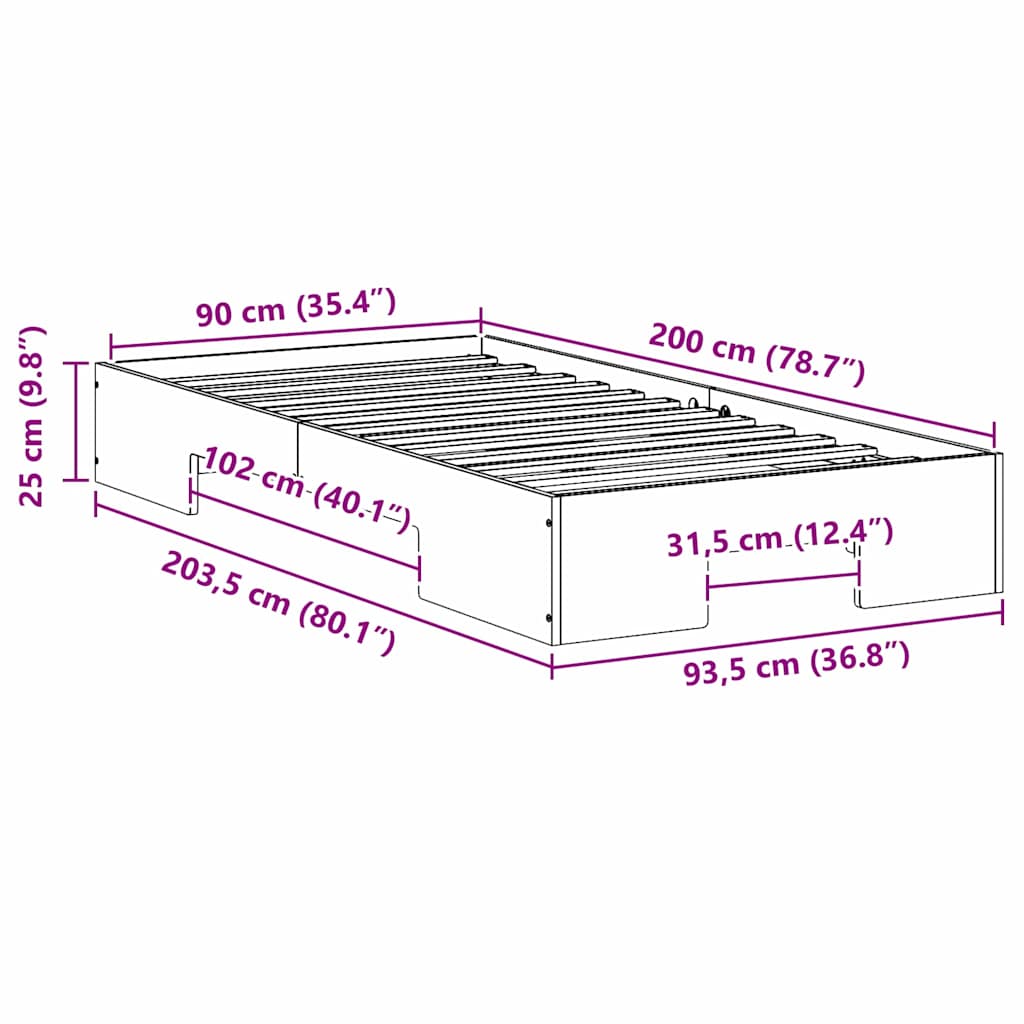 Sengestel Hvid 90 x 200 cm