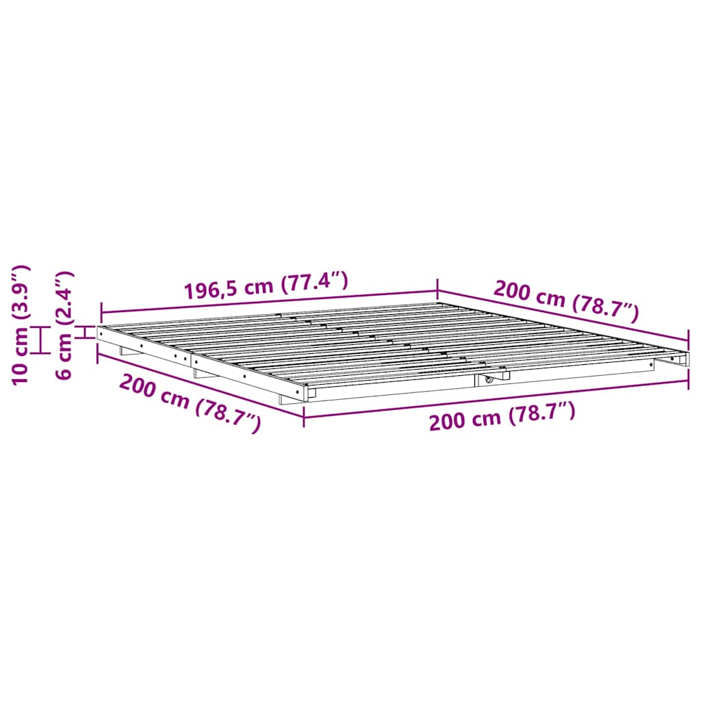 Sengestel Brun 200 x 200 cm Massiv fyrretræ