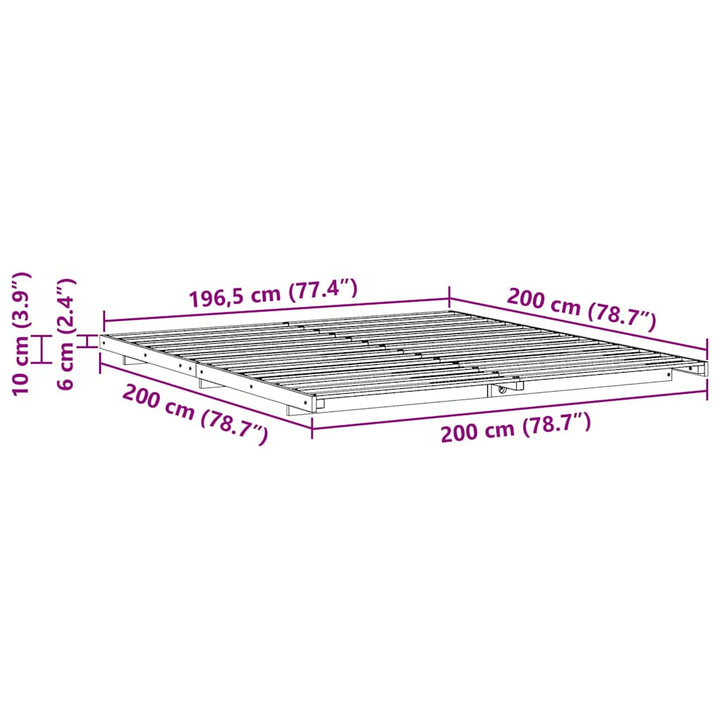 Sengestel Brun 200 x 200 cm Massiv fyrretræ