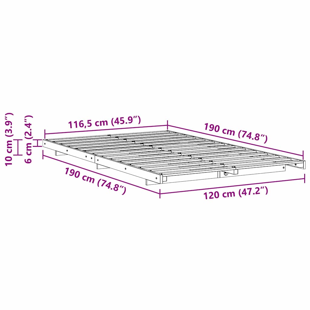 Sengestel Hvid 120 x 190 cm Massiv fyrretræ