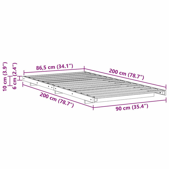 Sengestel Hvid 90 x 200 cm Massiv fyrretræ