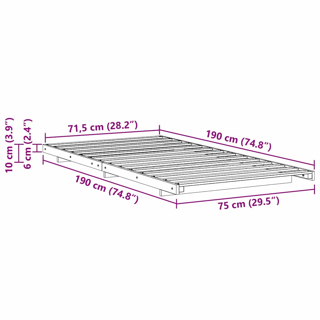 Sengestel Hvid 75 x 190 cm Massiv fyrretræ