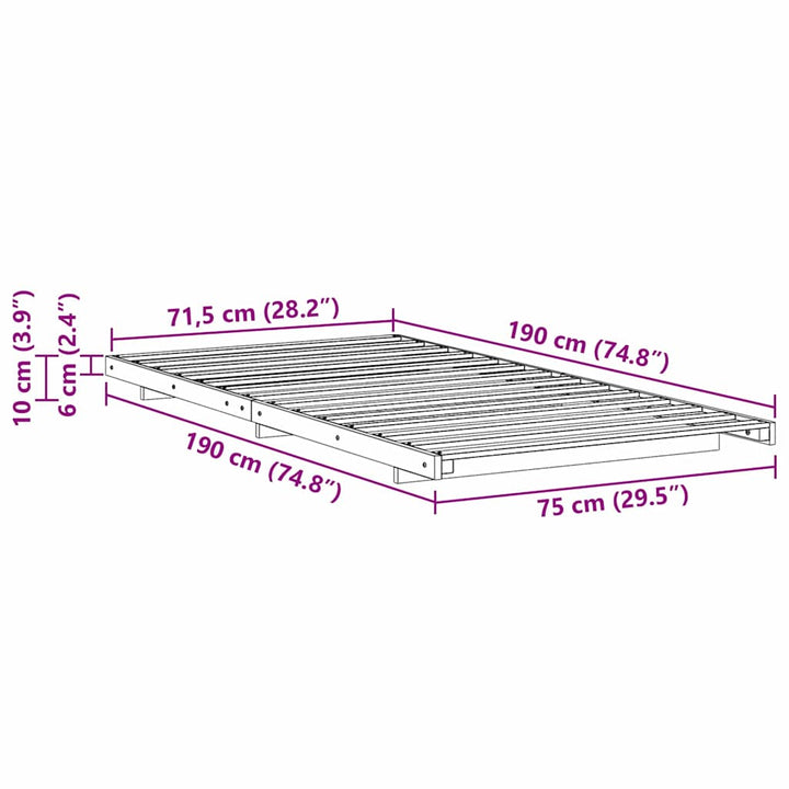 Sengestel Hvid 75 x 190 cm Massiv fyrretræ