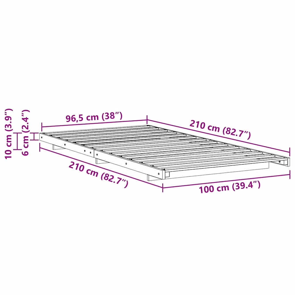 Sengestel Hvid 100 x 210 cm Massiv fyrretræ