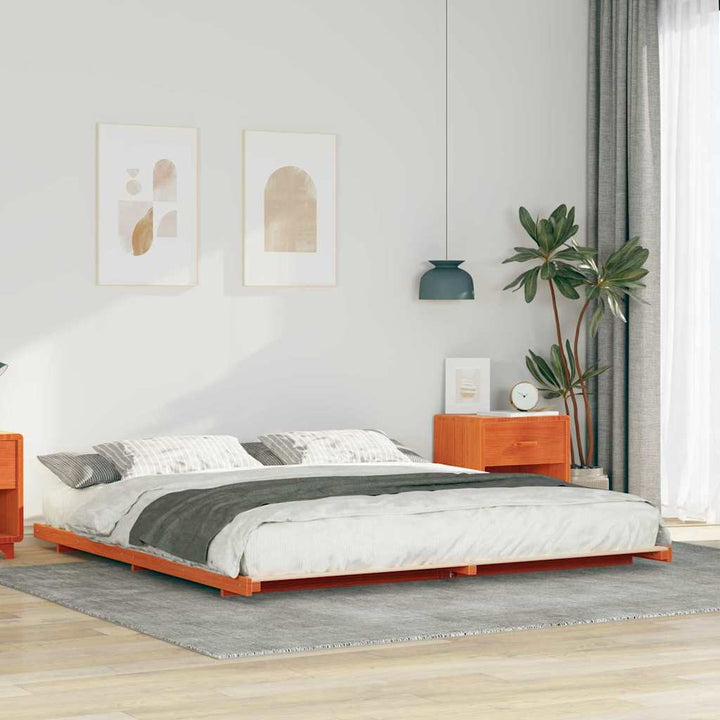 Sengestel Voks brun 200 x 210 cm Massiv fyrretræ