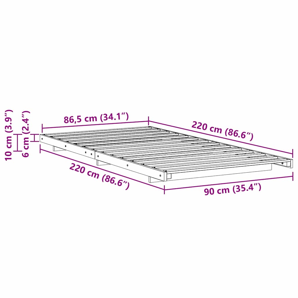 Sengestel Brun 90 x 220 cm Massiv fyrretræ