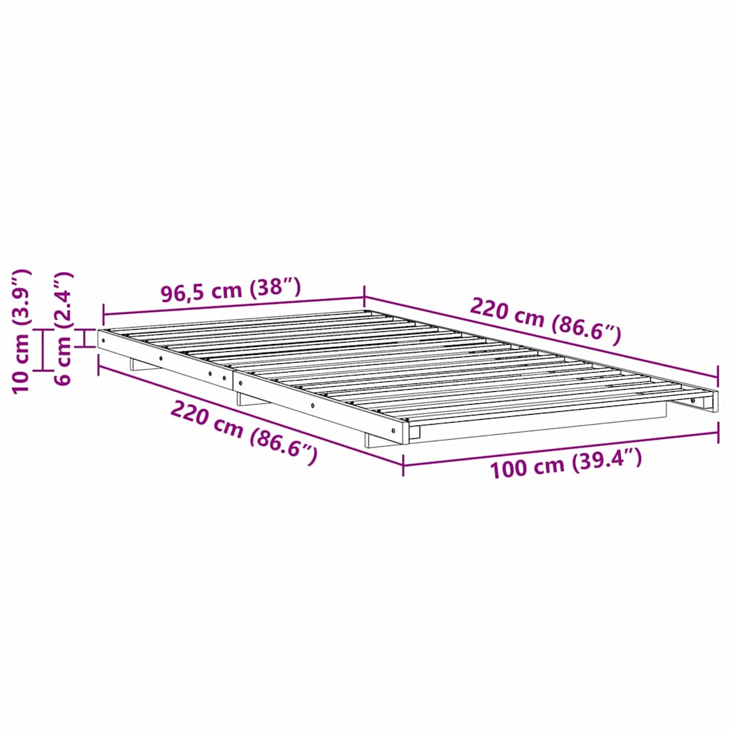 Sengestel Hvid 100 x 220 cm Massiv fyrretræ
