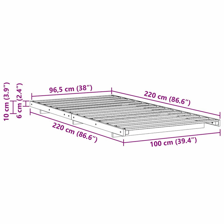 Sengestel Voks brun 100 x 220 cm Massiv fyrretræ