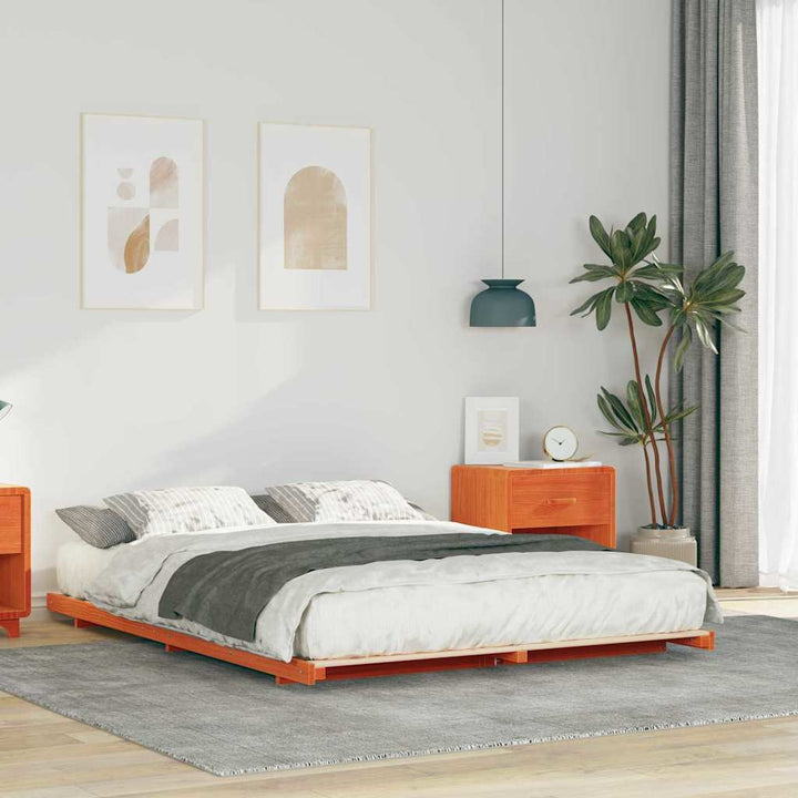 Sengestel Voks brun 140 x 220 cm Massiv fyrretræ