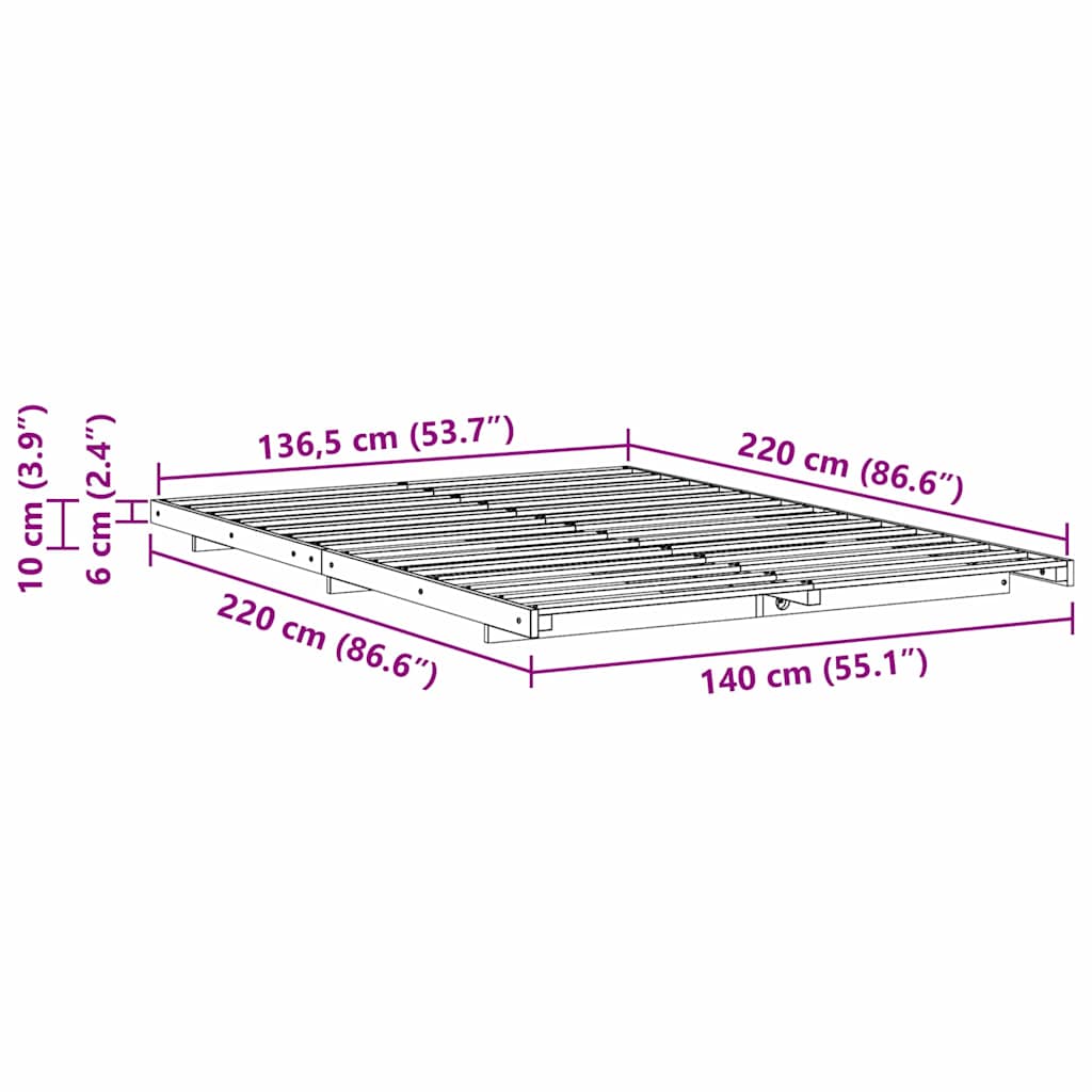 Sengestel Voks brun 140 x 220 cm Massiv fyrretræ
