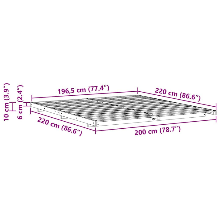Sengestel Brun 200 x 220 cm Massiv fyrretræ