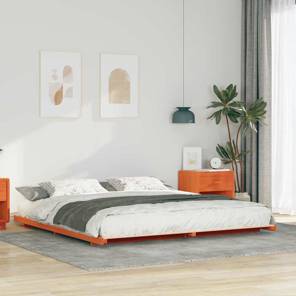 Sengestel Voks brun 200 x 220 cm Massiv fyrretræ