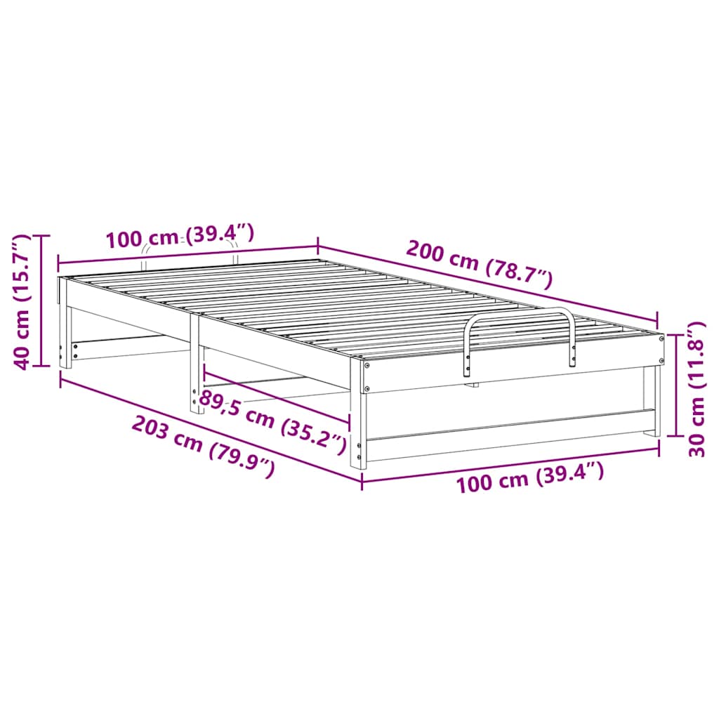 Sengestel Hvid 100 x 200 cm Massiv fyrretræ