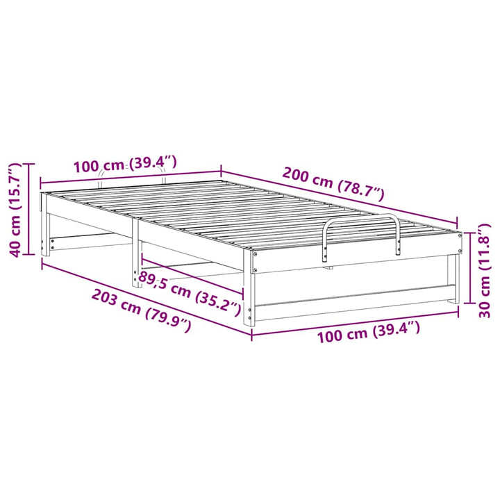 Sengestel Hvid 100 x 200 cm Massiv fyrretræ