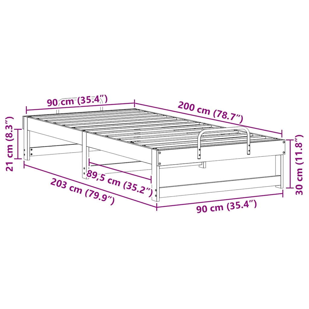 Sengestel Hvid 90 x 200 cm Massiv fyrretræ